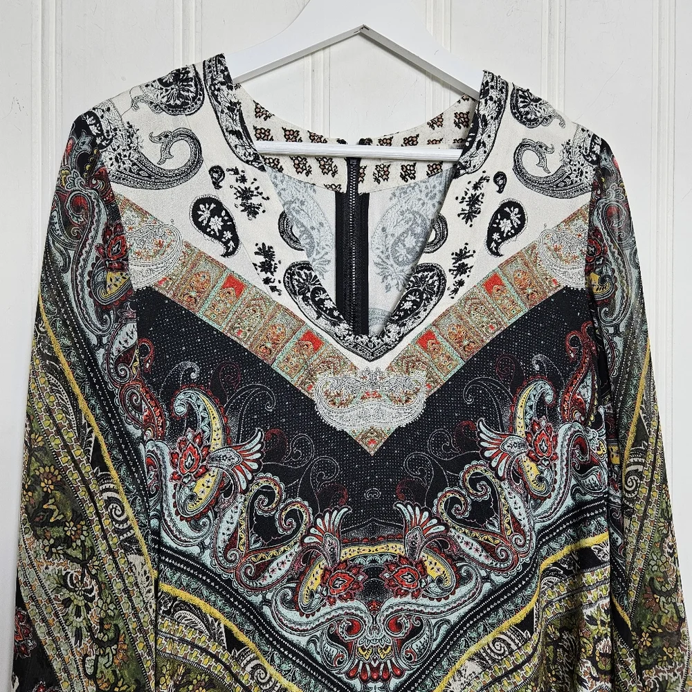 Alice + Olivia Dress Womens Size XS Beaded Paisley Multi Color Long Sleeve